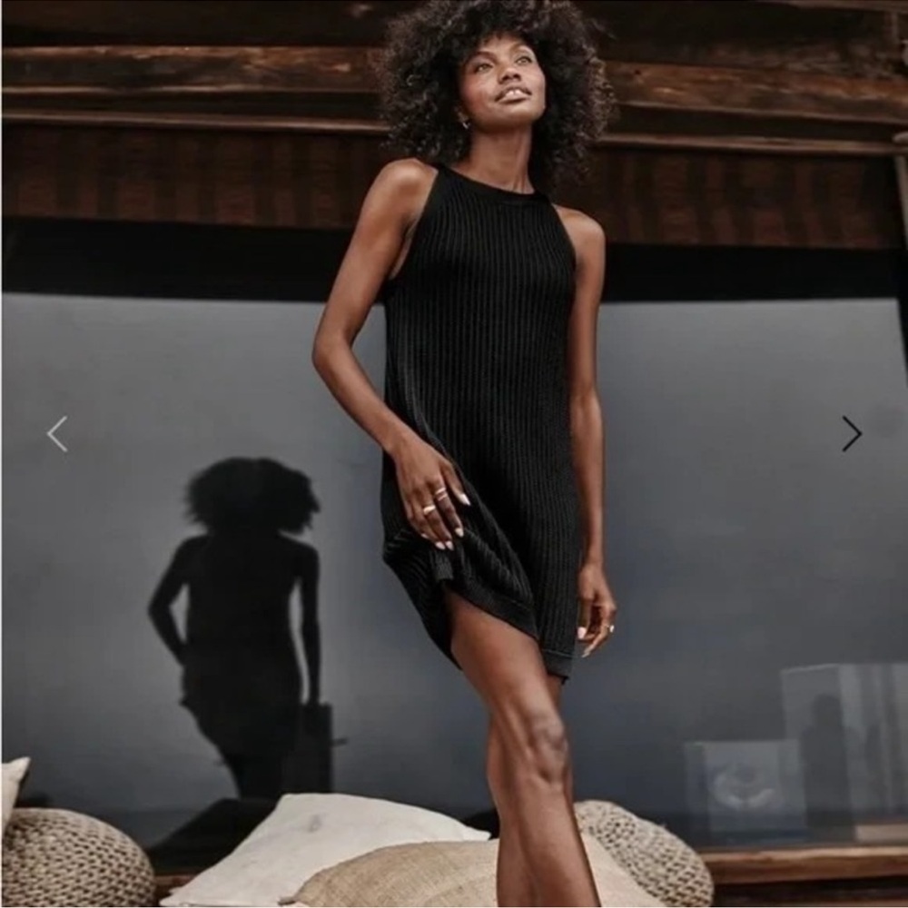summersalt Black Ribbed Knit Mini Dress